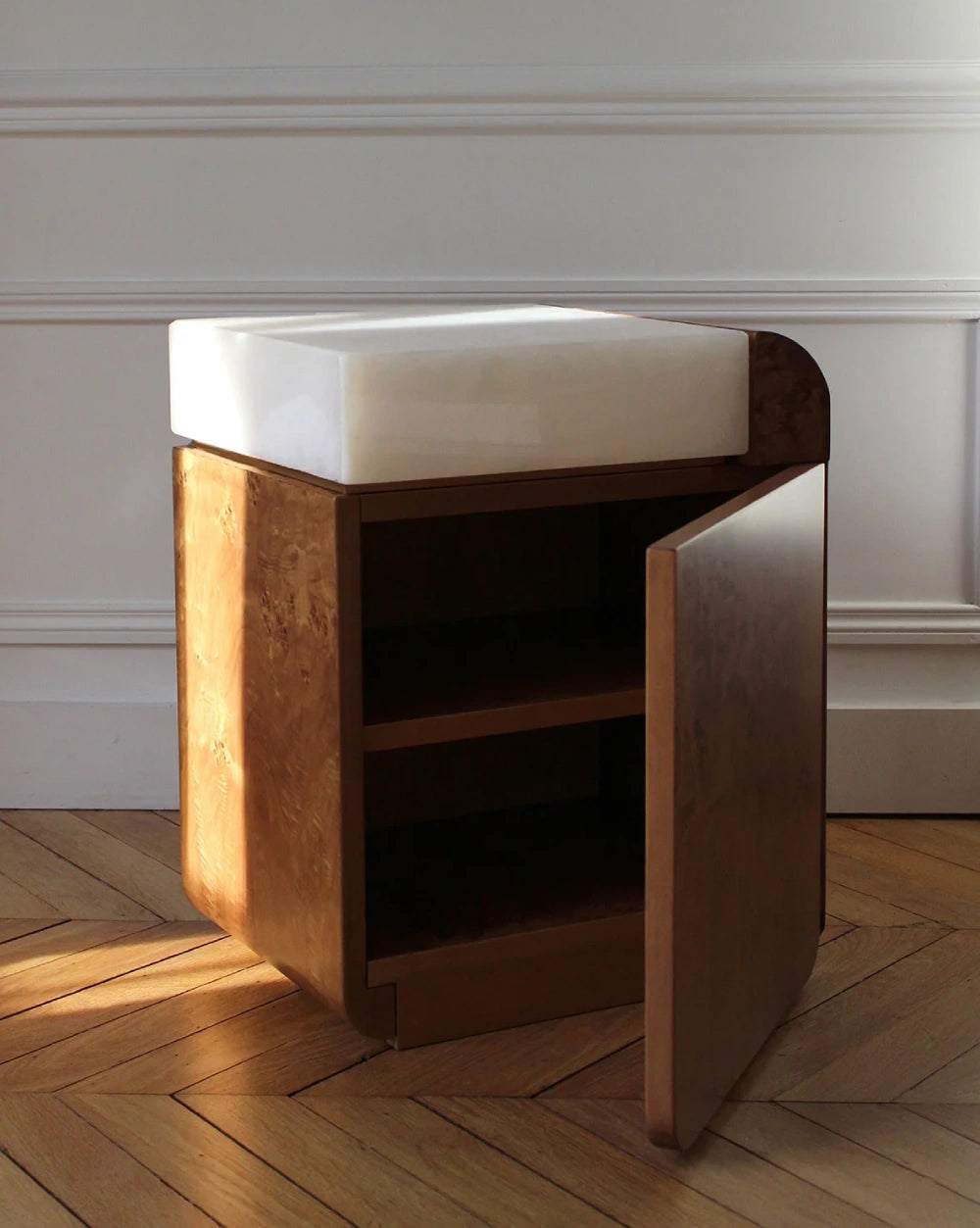 Amo Burl Wood Storage Table
